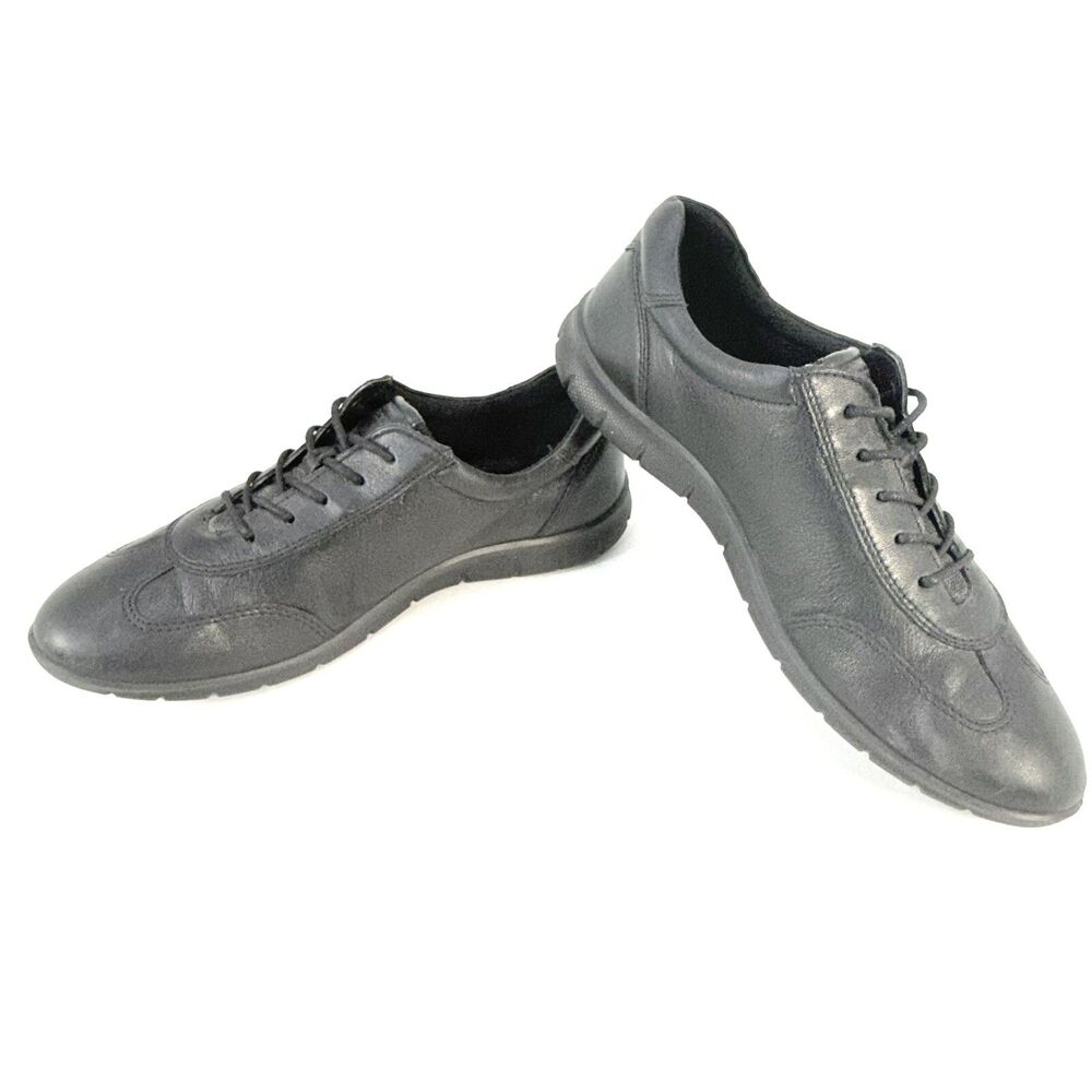 ECCO Shoes Womens 41 Babett II Tie Casual Sneakers Black Leather Round Toe Low